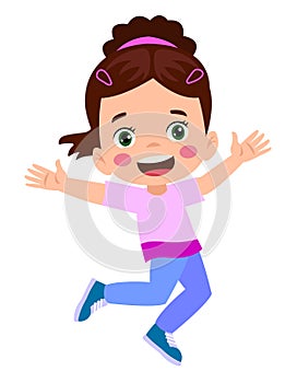 jumping kids. Happy funny children playing and jumping in different action poses education little team vector characters.