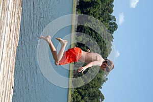 Jumping in lake