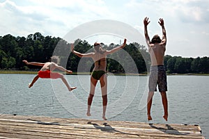 Jumping into lake