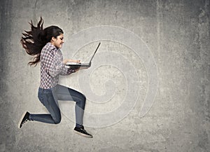 Jumping with laptop