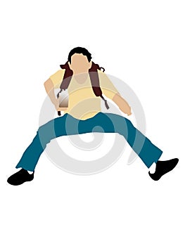 Jumping male with books