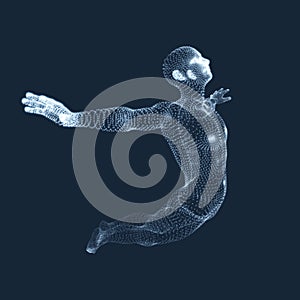 Jumping Man. 3D Model of Man. Human Body Model. Vector Illustration