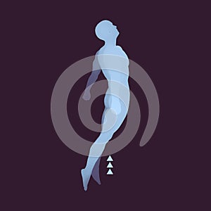 Jumping Man. 3D Model of Man. Human Body. Sport Symbol.