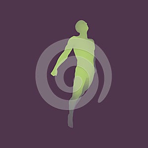 Jumping Man. 3D Model of Man. Human Body. Sport Symbol. Design Element for Business, Science and Technology. Vector Illustration