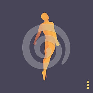 Jumping Man. 3D Model of Man. Human Body. Sport Symbol. Design Element for Business, Science and Technology. Vector Illustration