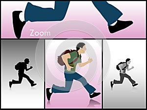 Jumping man with books and bag