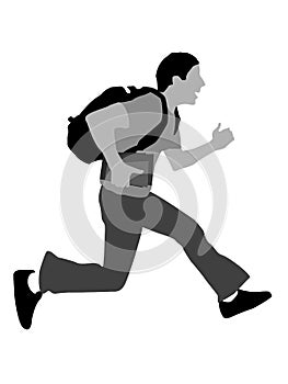 Jumping man with books and bag