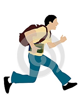 Jumping man with books and bag