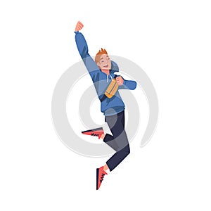 Jumping Man Character Feeling Freedom and Motion Flying in Mid Air Vector Illustration
