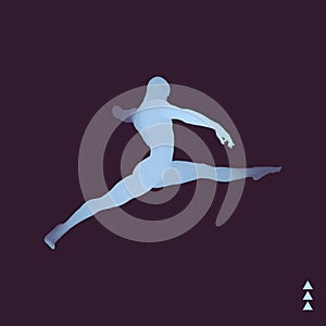 Jumping Man. Gymnast. 3D human body model. Gymnastics activities for icon