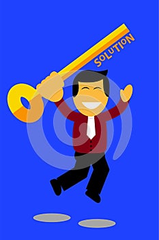 jumping man holding a key, illustration for finding the solution