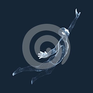 Jumping Man. Vector Graphics Composed of Particles. 3D Model of Man.