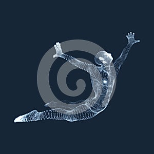 Jumping Man. Vector Graphics Composed of Particles. 3D Model of Man