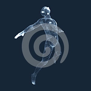 Jumping Man. Vector Graphics Composed of Particles. 3D Model of Man. Human Body Model.