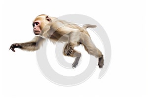 Jumping Moment, Capuchin Monkey On White Background