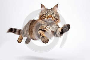 Jumping Moment, Cat On White Background