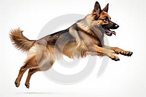 Jumping Moment, German Shepherd Dog On White Background