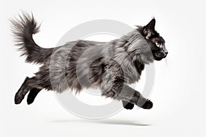 Jumping Moment, Nebelung Cat On White Background photo