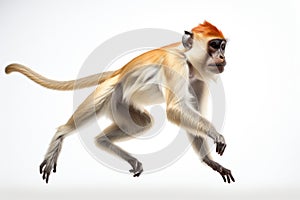Jumping Moment, Patas Monkey On White Background