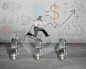 Jumping over pound symbol with business doodles