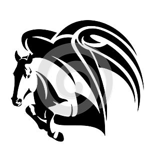 Jumping pegasus horse black vector design
