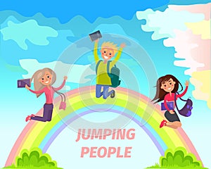 Jumping People Flat Vector Summer Concept