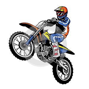 Jumping racer riding the motocross