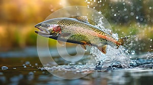 Jumping rainbow trout in the lake