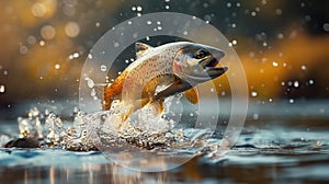 Jumping rainbow trout in the lake