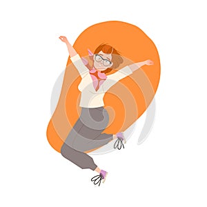 Jumping Redhead Woman Character with Happy Face Feeling Joy and Excitement Vector Illustration