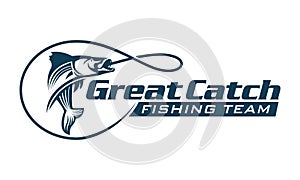 Jumping Salmon fish fishing logo design template vector illustration, great for team, brand, and other template design