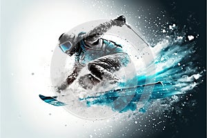 Jumping skier Snowboarding Extreme Winter Sport, High Speed Snow Jump. Generative AI