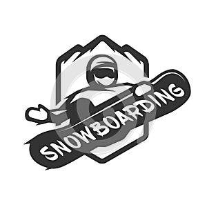 Jumping snowboarder monochrome logo.