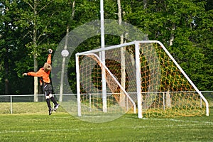 Jumping soccer goalie