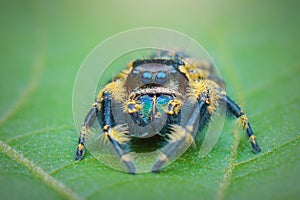 Jumping spider  prey on  wood , taken using macro  technique.