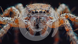 A jumping spider waits for prey. Macro portrait of a beautiful spider