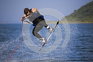 Jumping wakeboarder