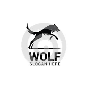 Jumping wolf logo template isolated on white background