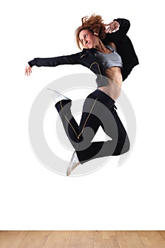 Jumping woman modern ballet dancer