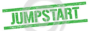 JUMPSTART text on green grungy rectangle stamp