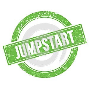 JUMPSTART text on green grungy round stamp