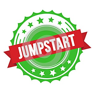 JUMPSTART text on red green ribbon stamp