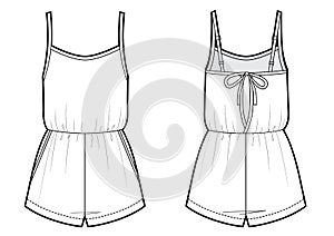 Jumpsuit romper sketch. front and back photo