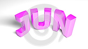 JUN for juney, pink on white background - 3D rendering illustration
