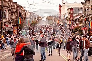 Crowed Castro district during San Francisco gay pride event in J