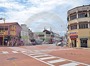 The junction of Lebuh Chulia with Jalan Masjid Kapitan Keling formerly Pitt Street in George Town