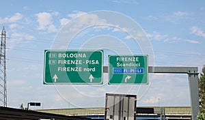 motorway sign with directions to the Italian cities Bologna Scan photo