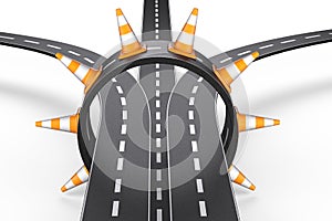 Junction road intersection ring shaped and traffic cones