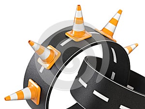 Junction road intersection ring shaped and traffic cones