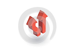 Junction, Separation, Two paths, ways isometric flat icon. 3d vector